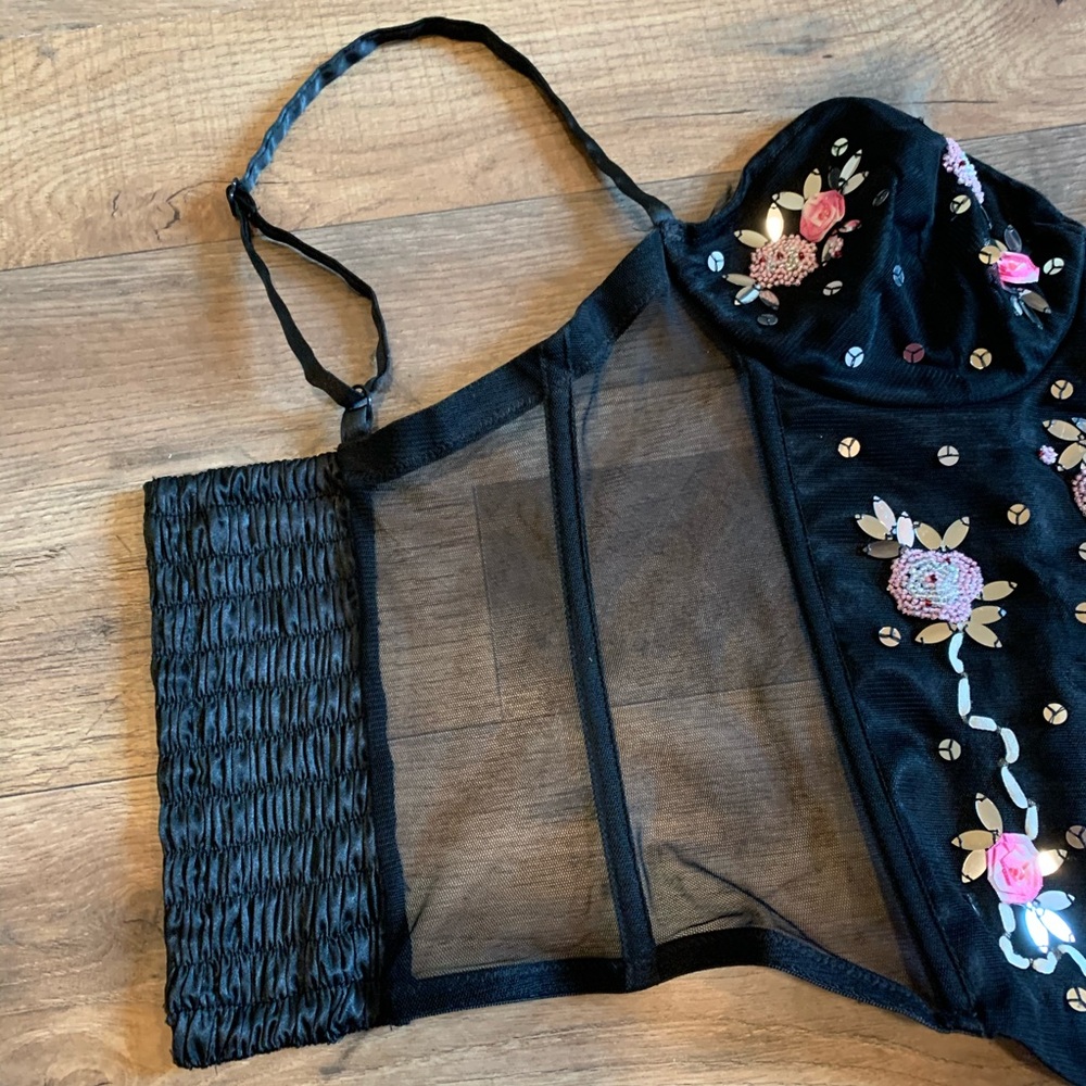 VS Vintage Y2K pink label rhinestone floral rosette embroidered crystal corset - Picture 7 of 13
